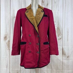 Vintage Ruff Hewn 90's Overcoat Double Breasted Equestrian Retro Red Medium